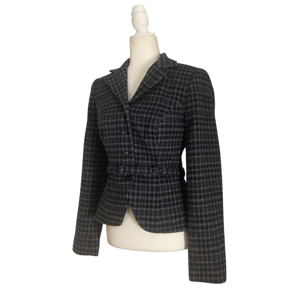 Reformation Mabel Jacket NWT Wool Blend Belted Blazer in Navy Check - Picture 5 of 12